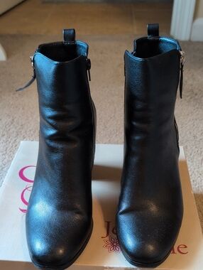 Black Leather-Look Ankle Booties with Side Zip
